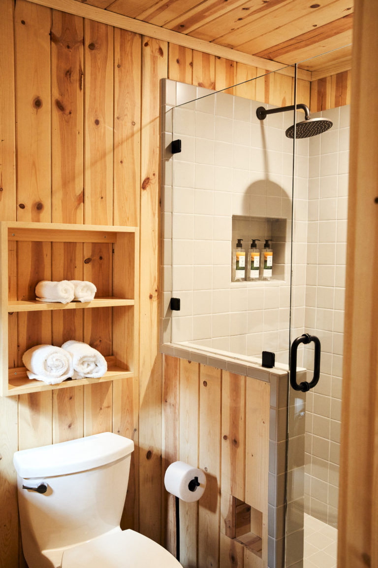 Bathroom in cabin with shower and toliet