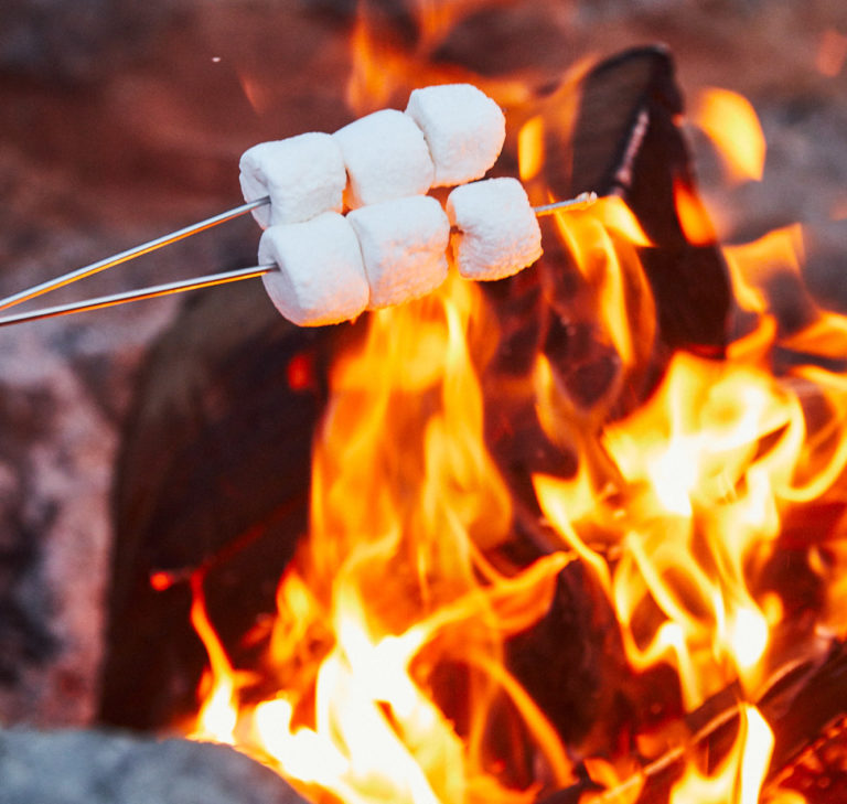 Marshmellows in the fire prepping for s'mores