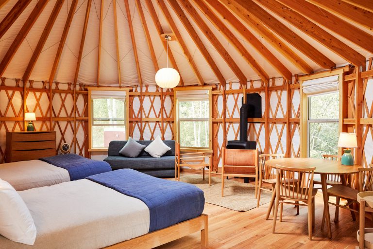 Yurt guest room with double beds