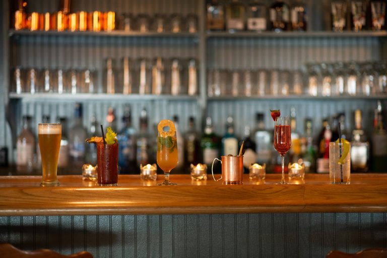 Cocktails displayed on bar