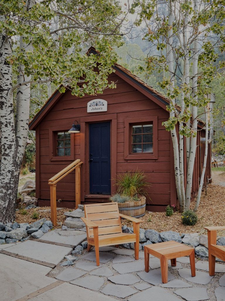 Log cabin with seating area