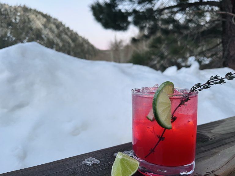 Red cocktail in the snow