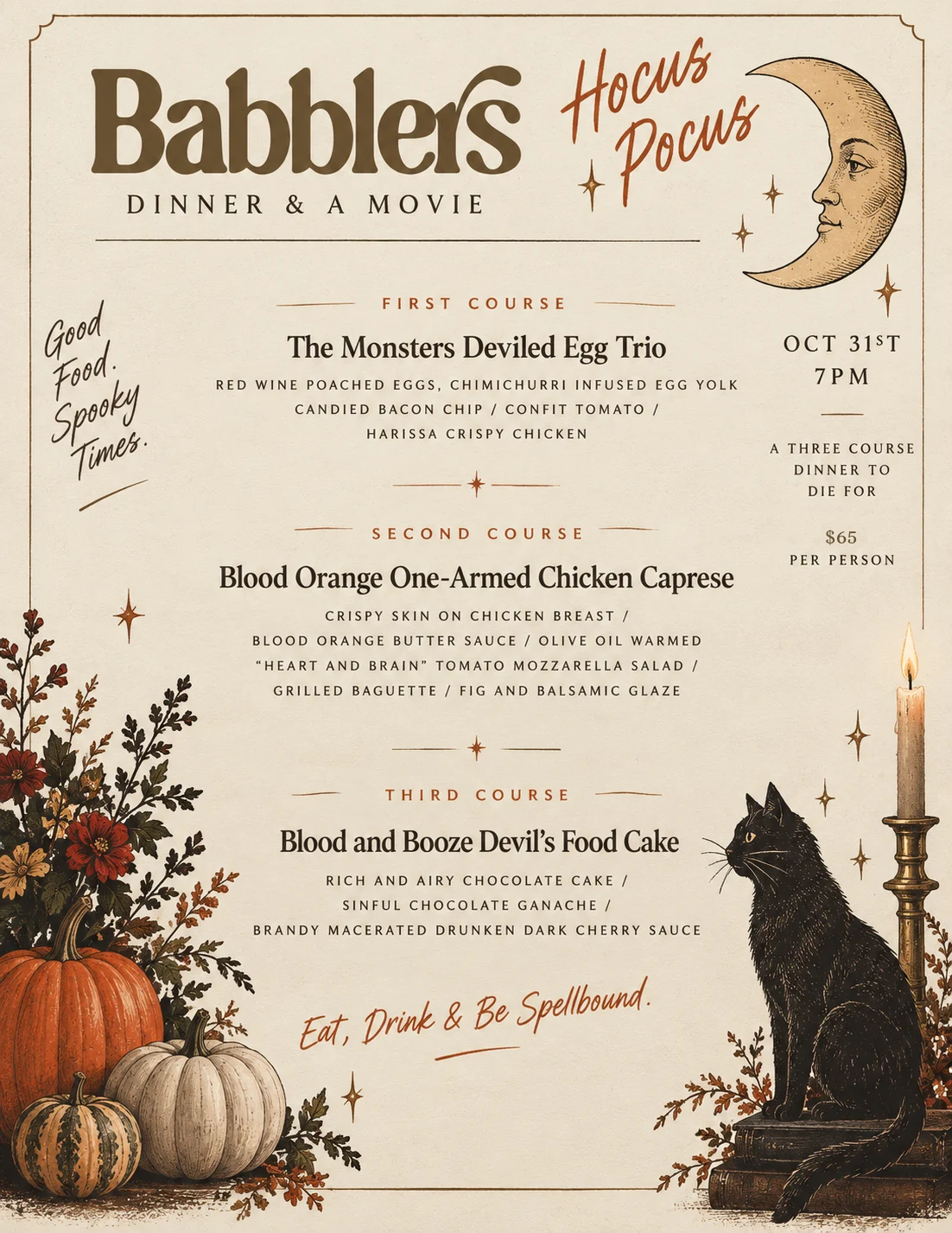 Babblers dinner halloween | wylder hotels